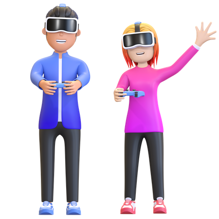 Couple virtual gamer  3D Illustration