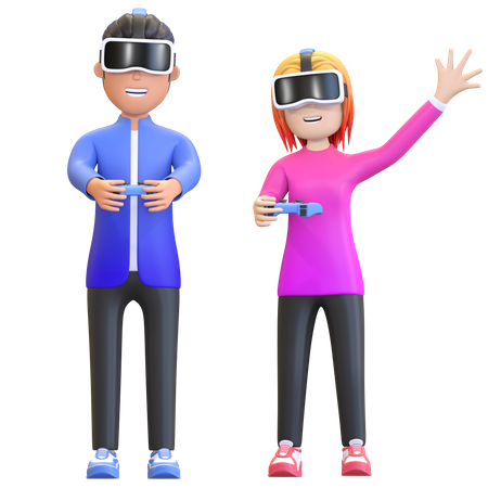 Couple virtual gamer 3D Illustration