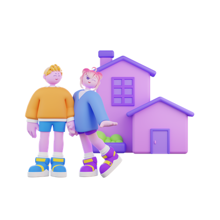 Couple Visit Dreamhouse  3D Illustration