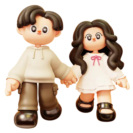 Cute Cartoon 3 D Young Couple Character In Love Walking And Holding Hand Happy Love Couple In Relationship Activities Relationship Romance Dating Happy Valentine Day And Anniversery 3D Illustration