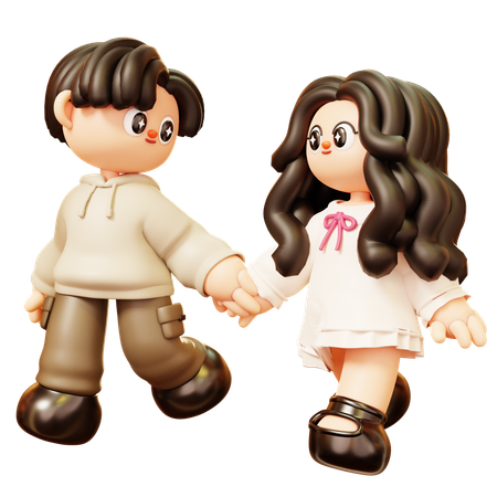 Couple Walking And Holding Hand  3D Illustration