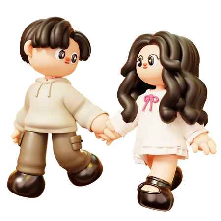 Cute Cartoon 3 D Young Couple Character In Love Walking And Holding Hand Happy Love Couple In Relationship Activities Relationship Romance Dating Happy Valentine Day And Anniversery 3D Illustration