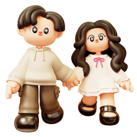 Couple Walking And Holding Hand  3D Illustration