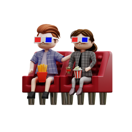 Couple Watching Movie  3D Illustration