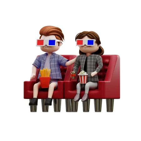 Couple Watching Movie  3D Illustration