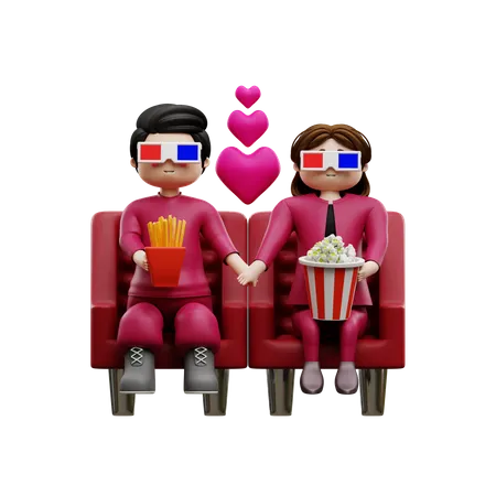 Couple watching tv  3D Illustration