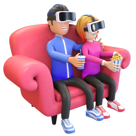 Couple watching VR movie  3D Illustration