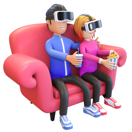 Couple watching VR movie 3D Illustration