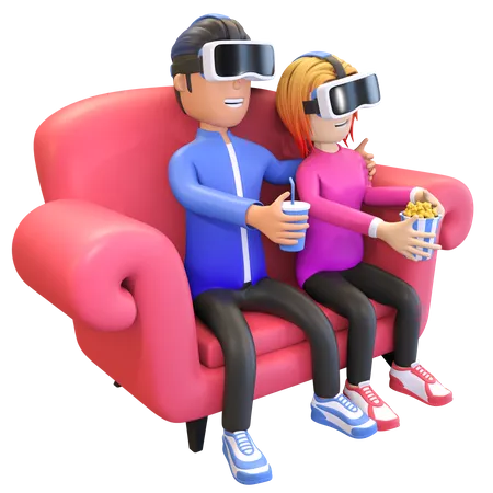 Couple watching VR movie 3D Illustration