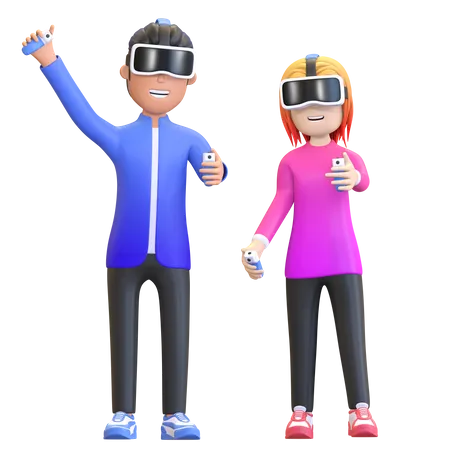 Couple wearing Virtual Reality headset  3D Illustration