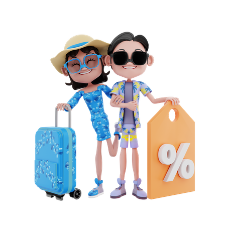 Couple with bag and discount 3D Illustration