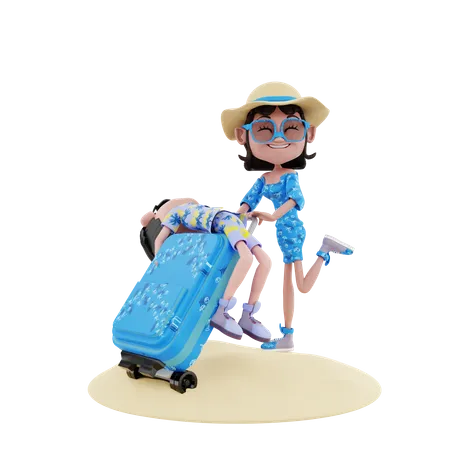 Couple with suitcase  3D Illustration