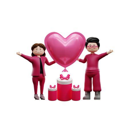 Couple with valentine gift  3D Icon