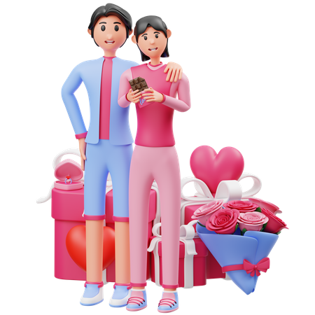 Couple With Valentine Gift  3D Icon