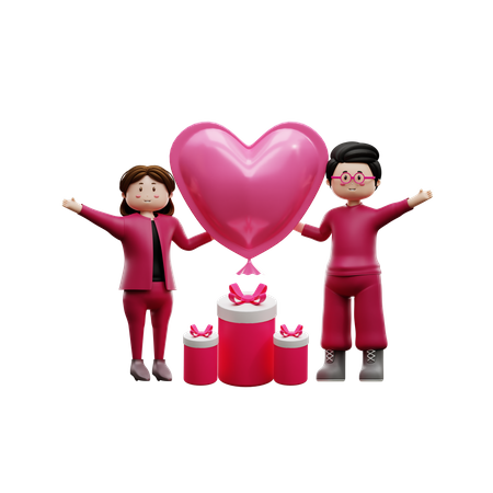 Couple with valentine gift  3D Illustration