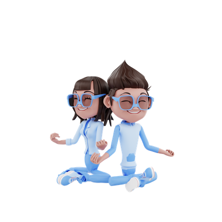 Couple With Yoga Pose  3D Illustration