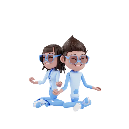Couple With Yoga Pose  3D Illustration