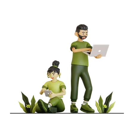 Couple Working Together In Company  3D Illustration