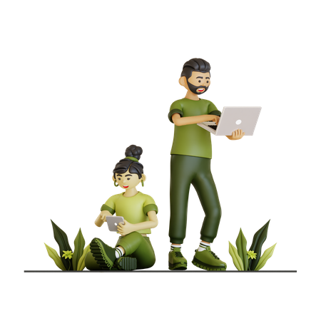 Couple Working Together In Company 3D Illustration