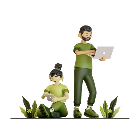 Couple Working Together In Company 3D Illustration
