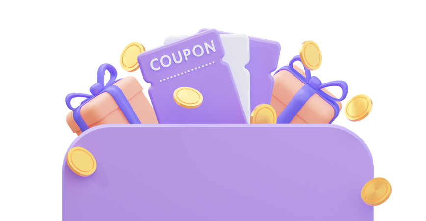 Coupons avec planche et cadeaux  3D Illustration