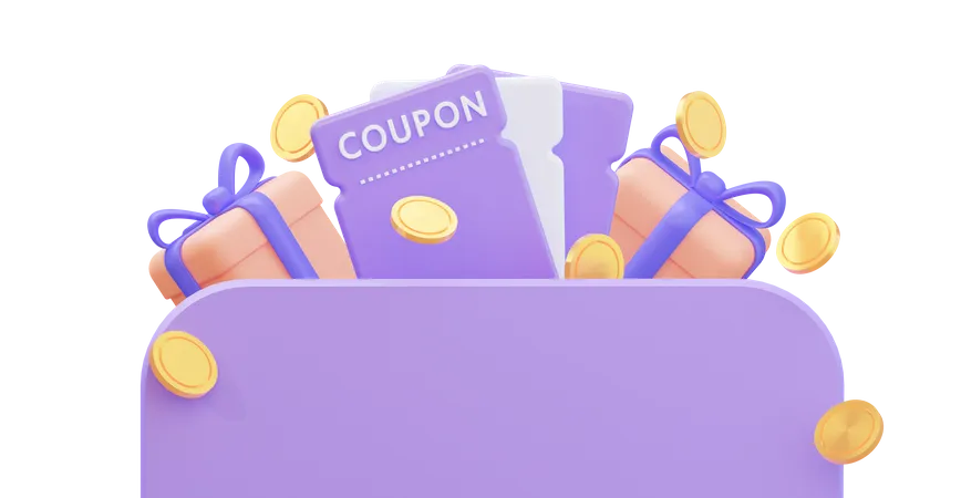 Coupons avec planche et cadeaux  3D Illustration