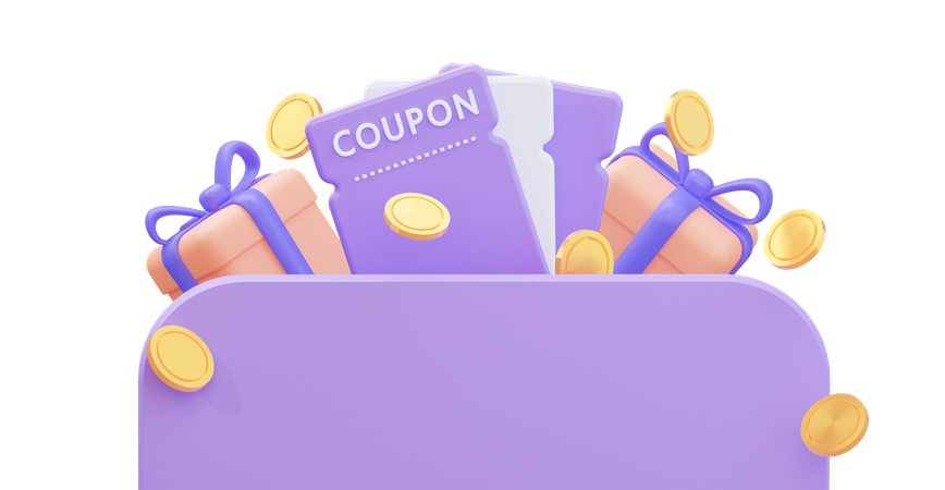 Coupons with board and gifts  3D Illustration