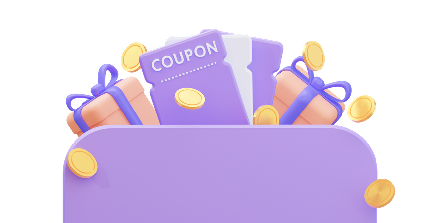 Coupons with board and gifts 3D Illustration