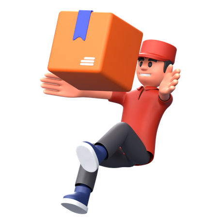 Courier boy happy with box  3D Illustration