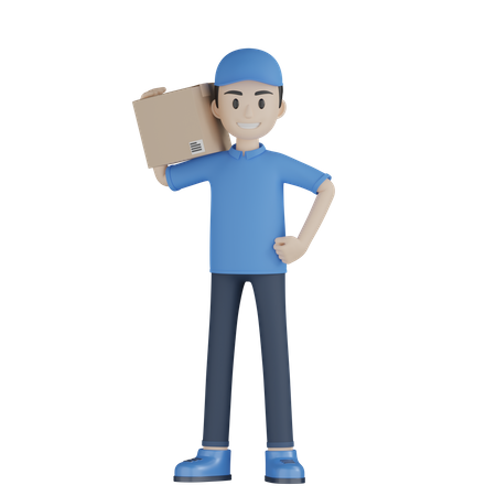 Courier Boy holding delivery box  3D Illustration