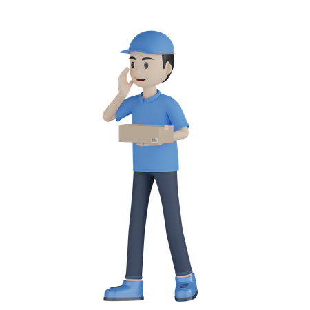 Courier Boy holding delivery box  3D Illustration