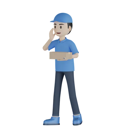 Courier Boy holding delivery box  3D Illustration