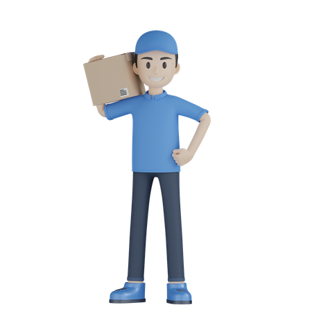 Courier Boy holding delivery box 3D Illustration