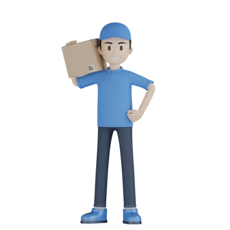 Courier Boy holding delivery box 3D Illustration