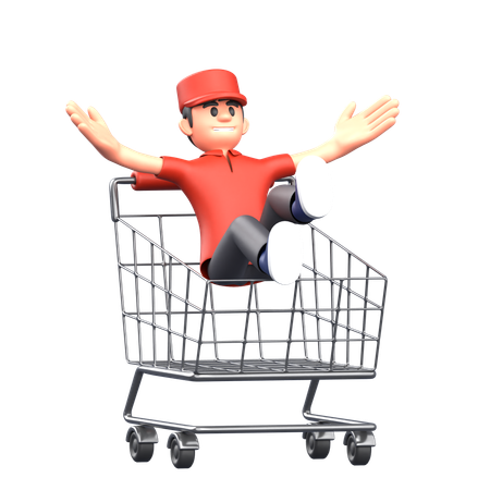 Courier boy lying in shopping cart  3D Illustration