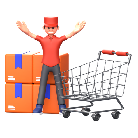 Courier boy standing with open hands  3D Illustration