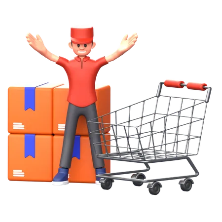 Courier boy standing with open hands  3D Illustration