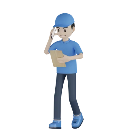 Courier Boy Talking On Phone  3D Illustration