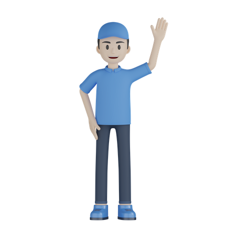 Courier Boy Waving Hand  3D Illustration