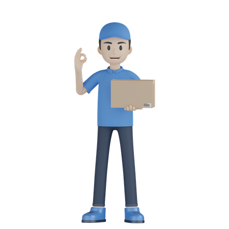 Courier Boy With Ok Gesture  3D Icon
