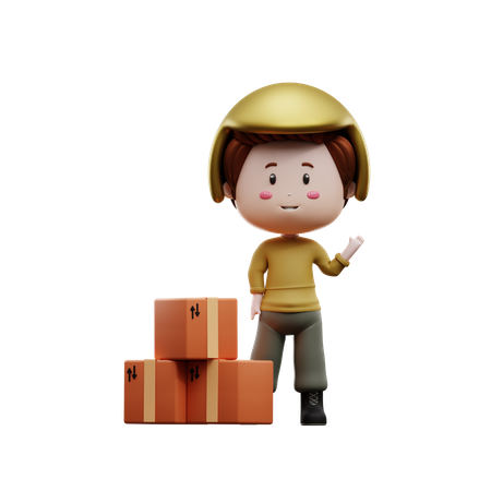 Courier boy with package box  3D Illustration
