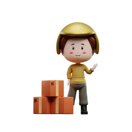 Courier boy with package box  3D Illustration