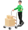 Courier Carrying Package Using Trolley and Giving Thumbs Up