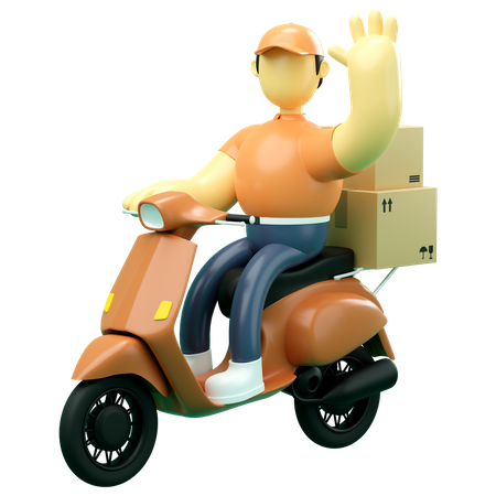 Courier delivering man waving hand  3D Illustration