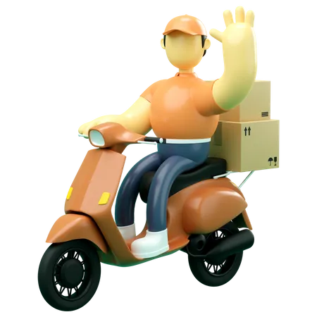 Courier delivering man waving hand  3D Illustration