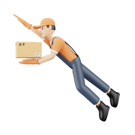 Courier delivery guy flying  3D Illustration