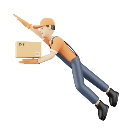Courier delivery guy flying 3D Illustration