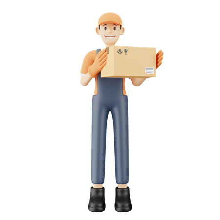 Courier delivery guy with package 3D Illustration