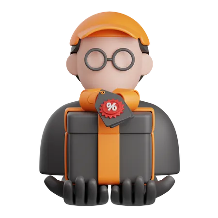 3 D Rendering Courier Delivery Man Isolated Useful For Sale Discount Advertising Promo And Marketing 3D Icon