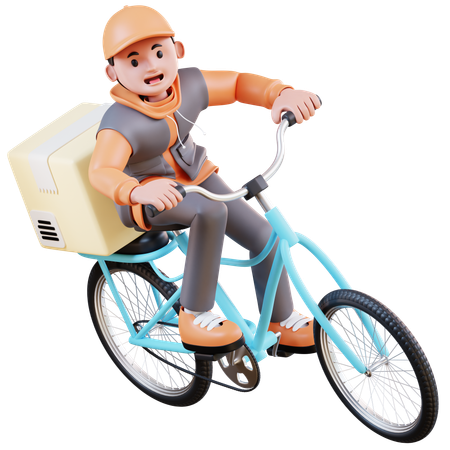Courier Delivery Package Using Bicycles Very Quickly  3D Illustration